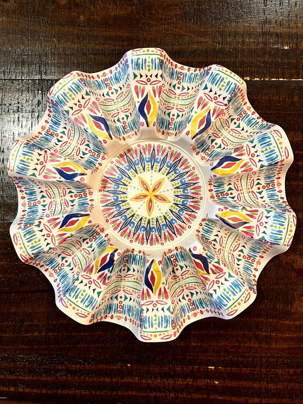 Taco and Appetizer Bamboo Fiber Serving Platter Festive Multicolor Pattern
